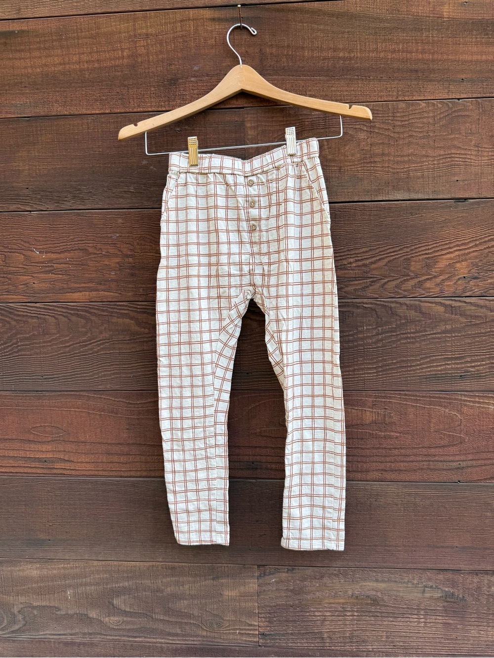 Rylee + Cru Cream & Brown Plaid Button-Front ‘Cru Pant’